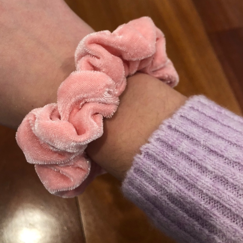Pink velvet scrunchie